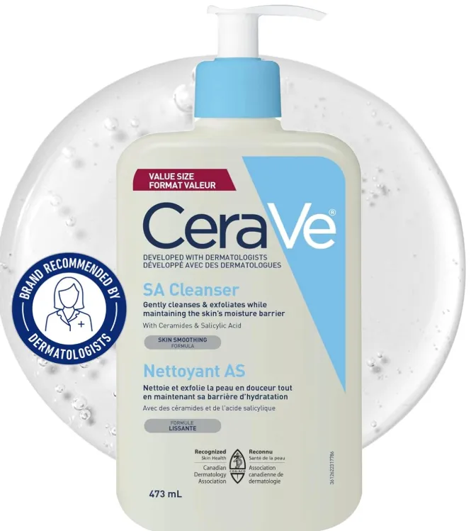 CeraVe SALICYLIC ACID Cleanser, Renewing SA Smoothing BHA Exfoliant for Face. Suitable for Keratosis Pilaris & Psoriasis. Gentle Cleanser With Hyaluronic Acid, Niacinamide, Vitamin D & Ceramides. Fragrance Free, No microbeads, 473ml